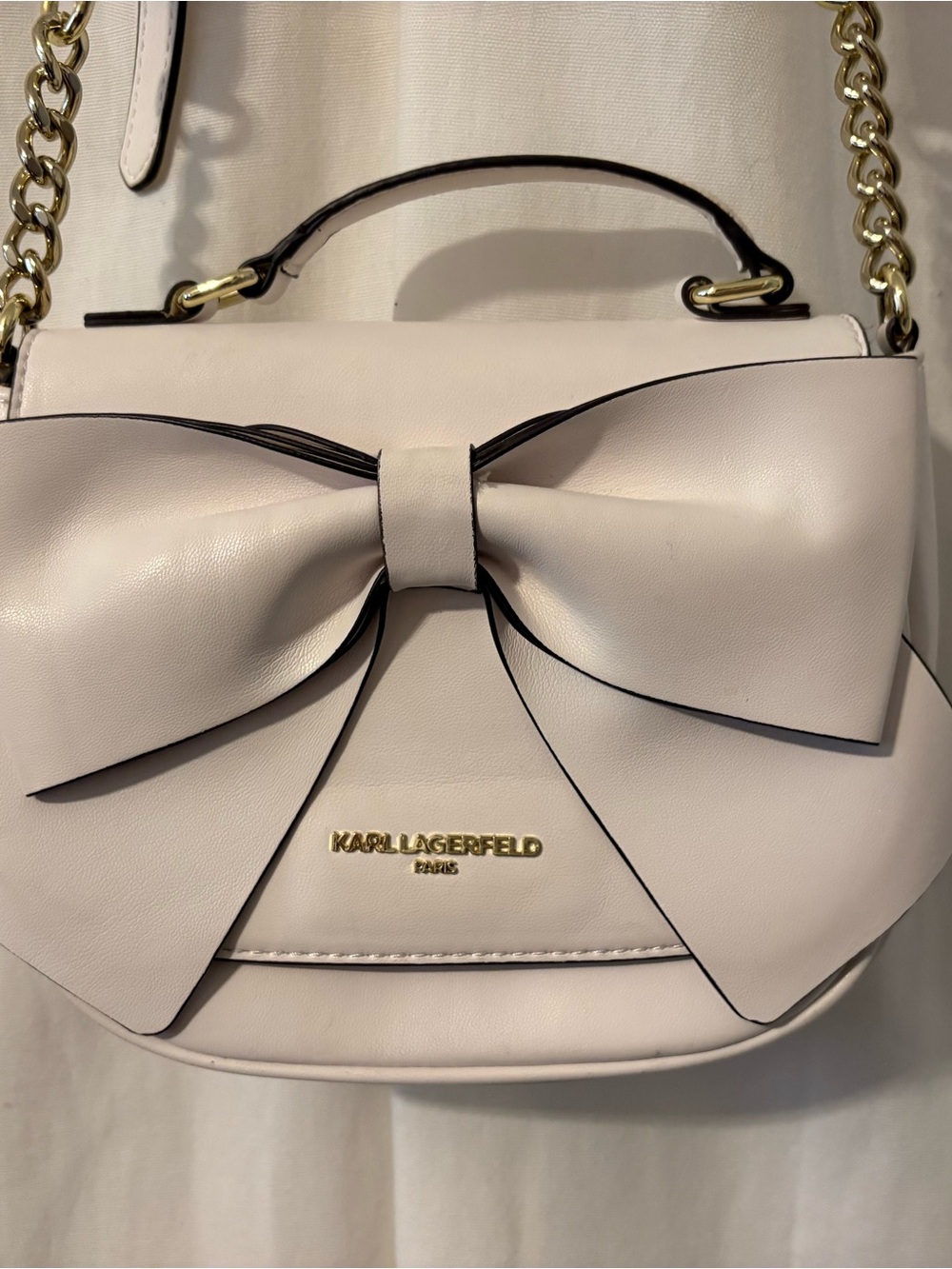 Karl Lagerfeld White Bow Shoulder Bag with Gold Chain